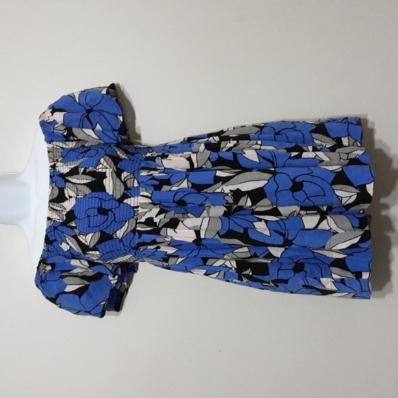 Free people Louise smocked off shoulder floral mini dress women Blue XS/TP fairy - Picture 2 of 10